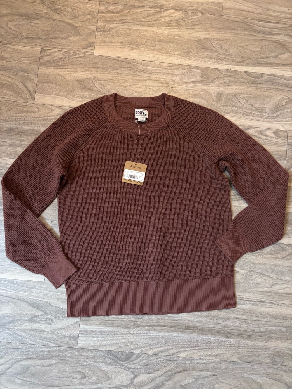 Eddie Bauer Women's Brown Waffle-Knit Crewneck Sweater